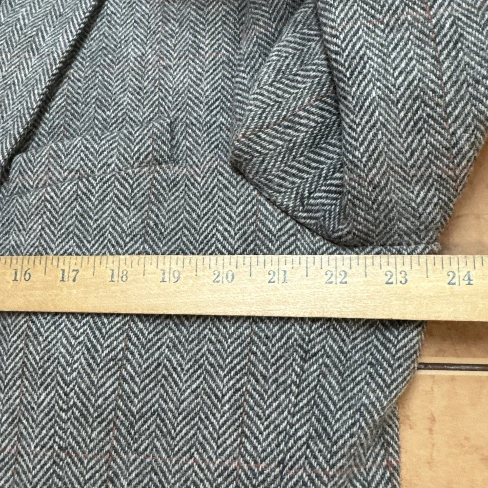 Joe Joseph Abboud Tweed Gray Herringbone Wool Blazer Jacket Sz 44R Elbow Pads